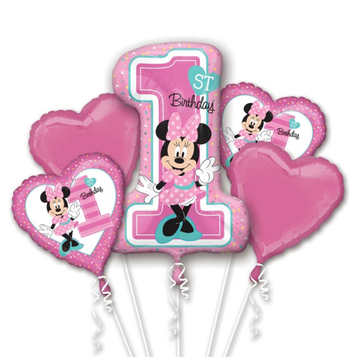 Minnie Mouse 1st Birthday Balloons Bouquet 5pc