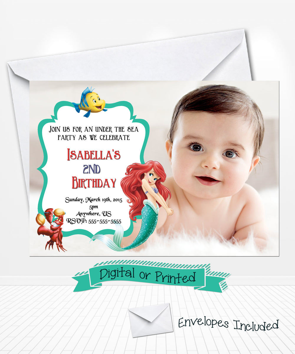Disney Ariel Little Mermaid Birthday Invitation, image size:1000x1200