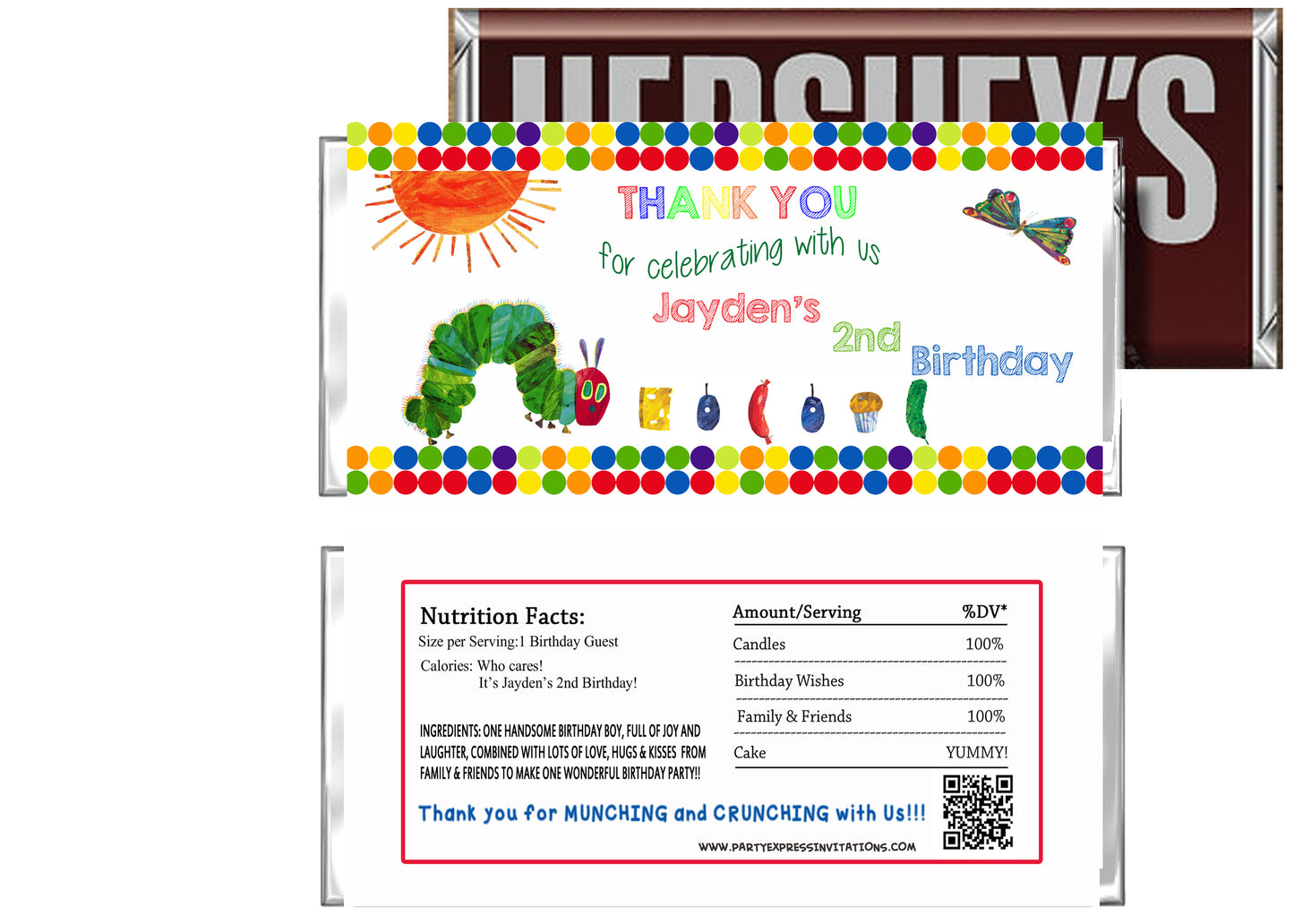Very Hungry Caterpillar Birthday Candy Bar Wrapper