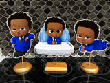 Afro Dark Skinned Blue Boss Baby Birthday Party Centerpieces