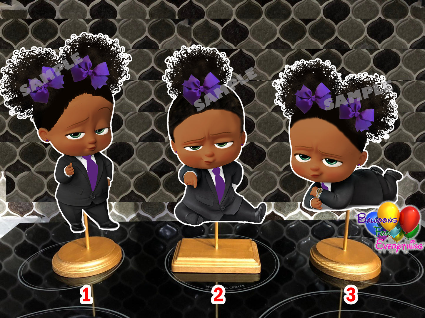 Purple Boss baby girl party centerpieces