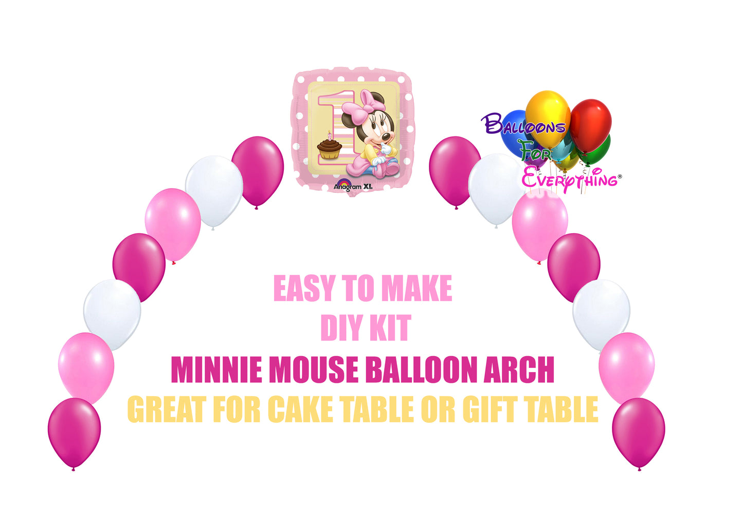 Baby Minnie 1st Birthday Balloon Arch
