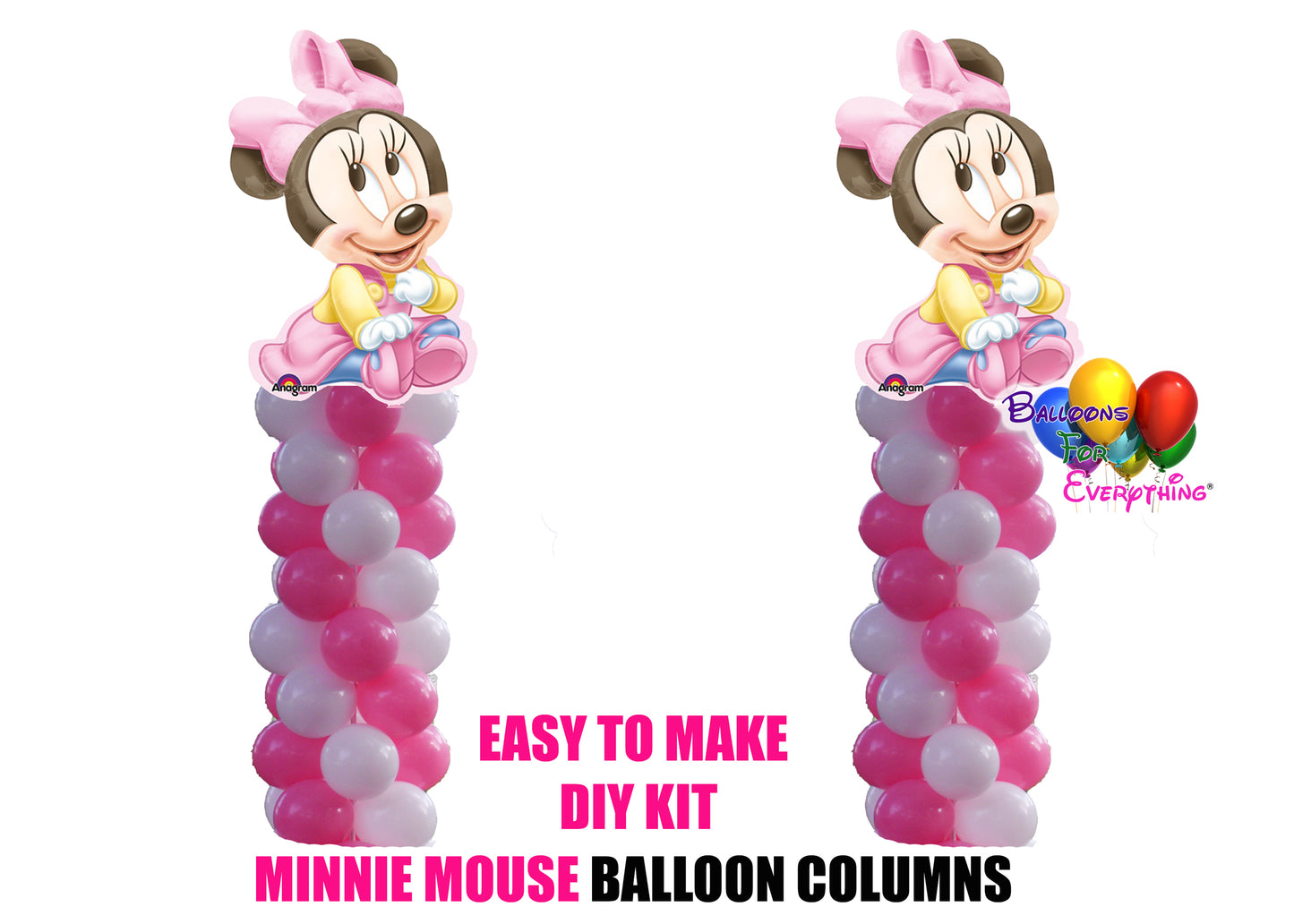 Baby Minnie Mouse Birthday Balloon Columns, Cake Table, Gift Table, DIY KIT Party Supplies