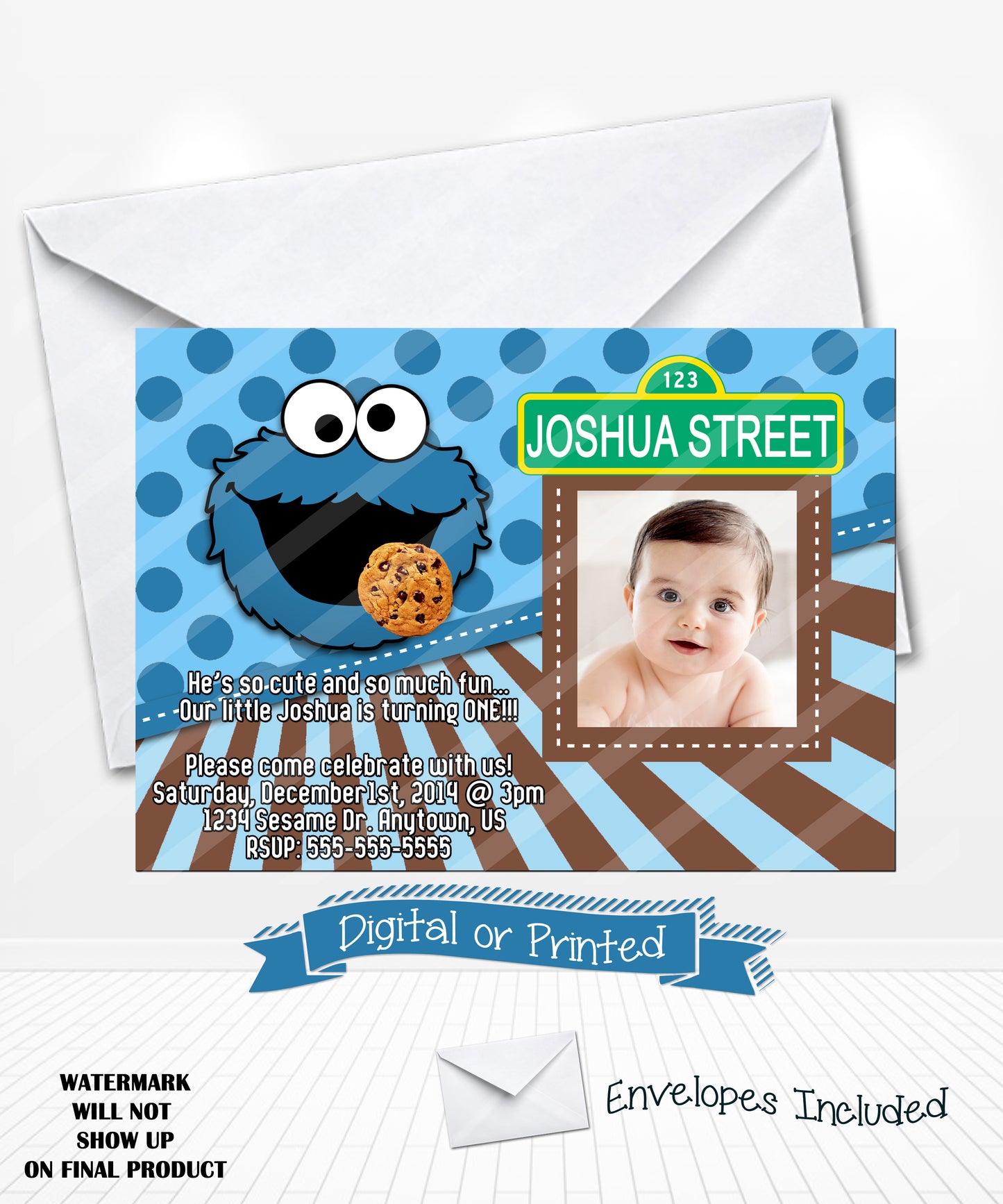 Cookie Monster Birthday Chalkboard Invitations