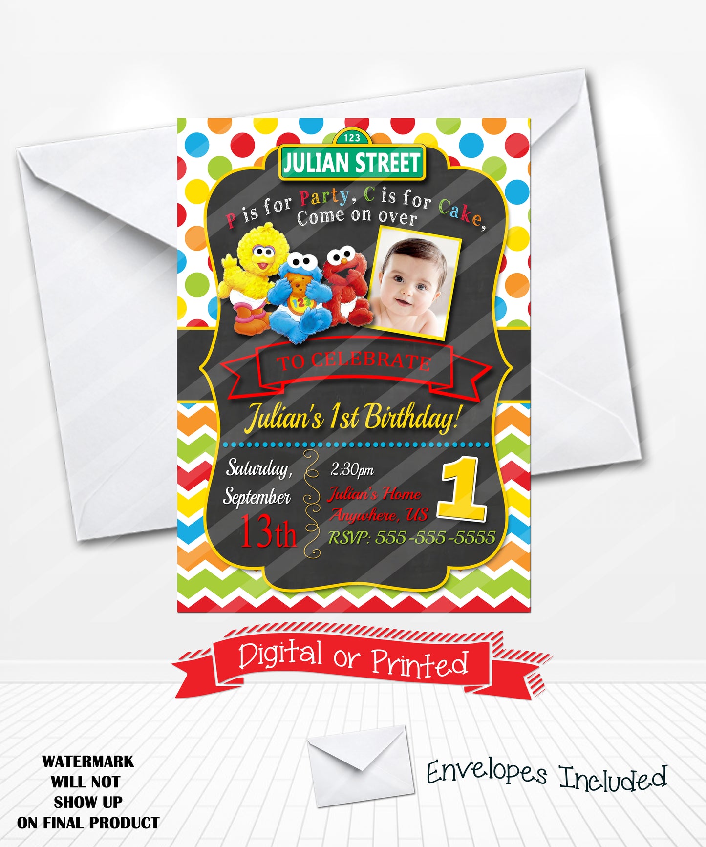 Baby Sesame Street Birthday Invitations