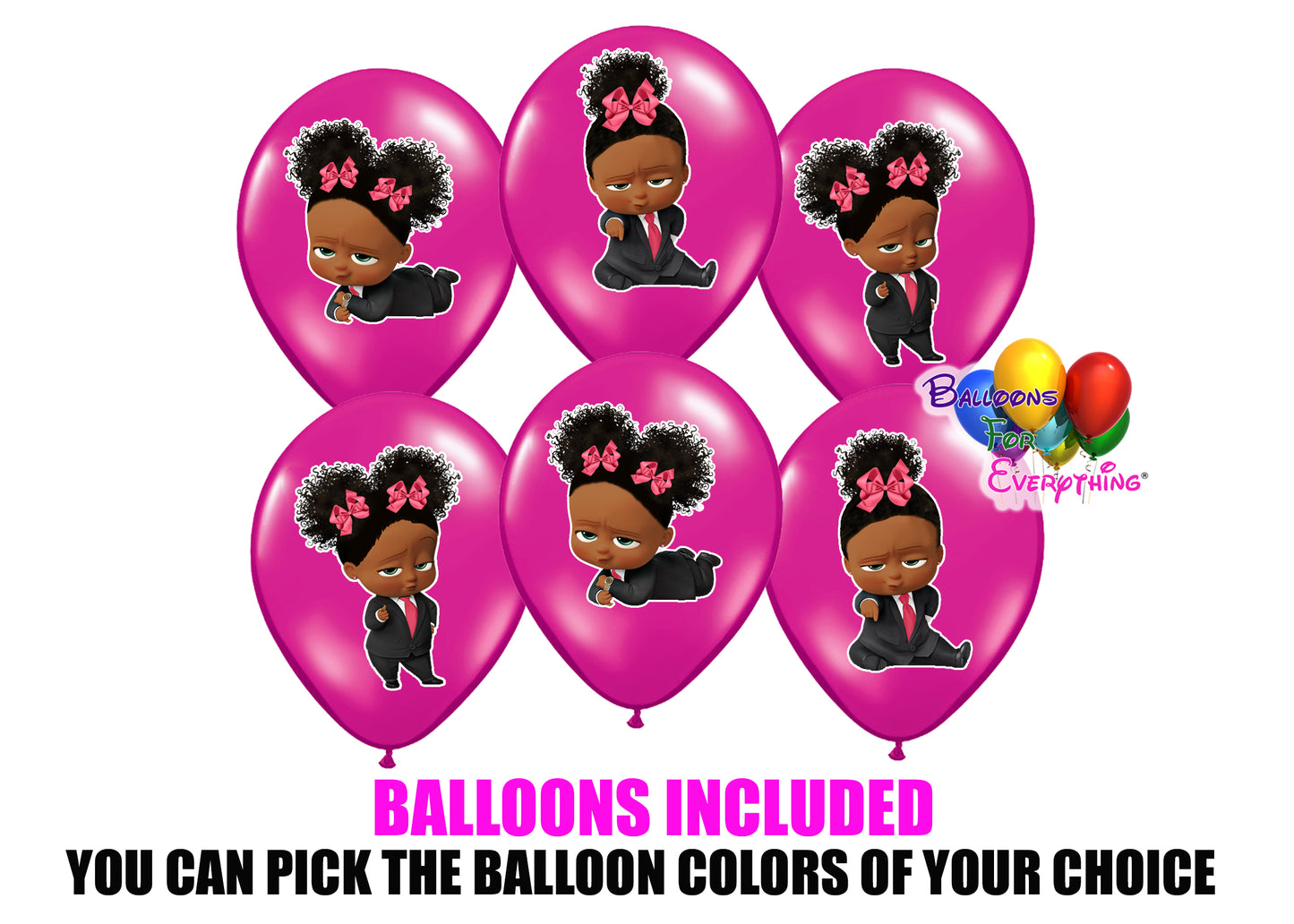 African American Boss Baby Girl Birthday Balloons