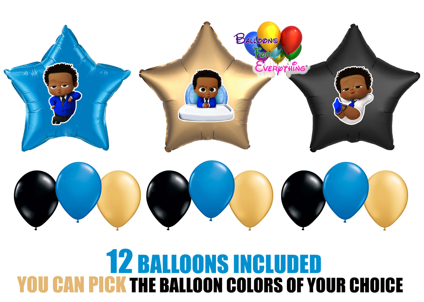 Dark skinned Blue Boss Baby foil balloons