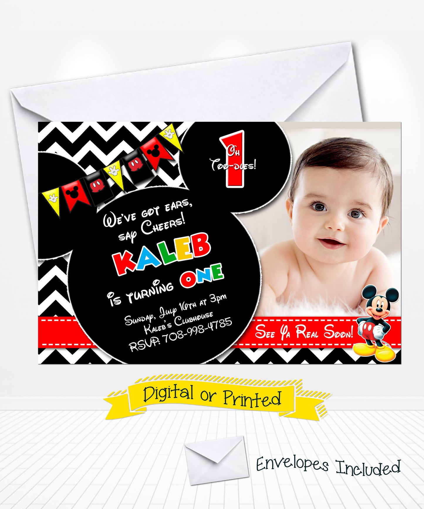 Disney Mickey Mouse Birthday Chevron Invitation