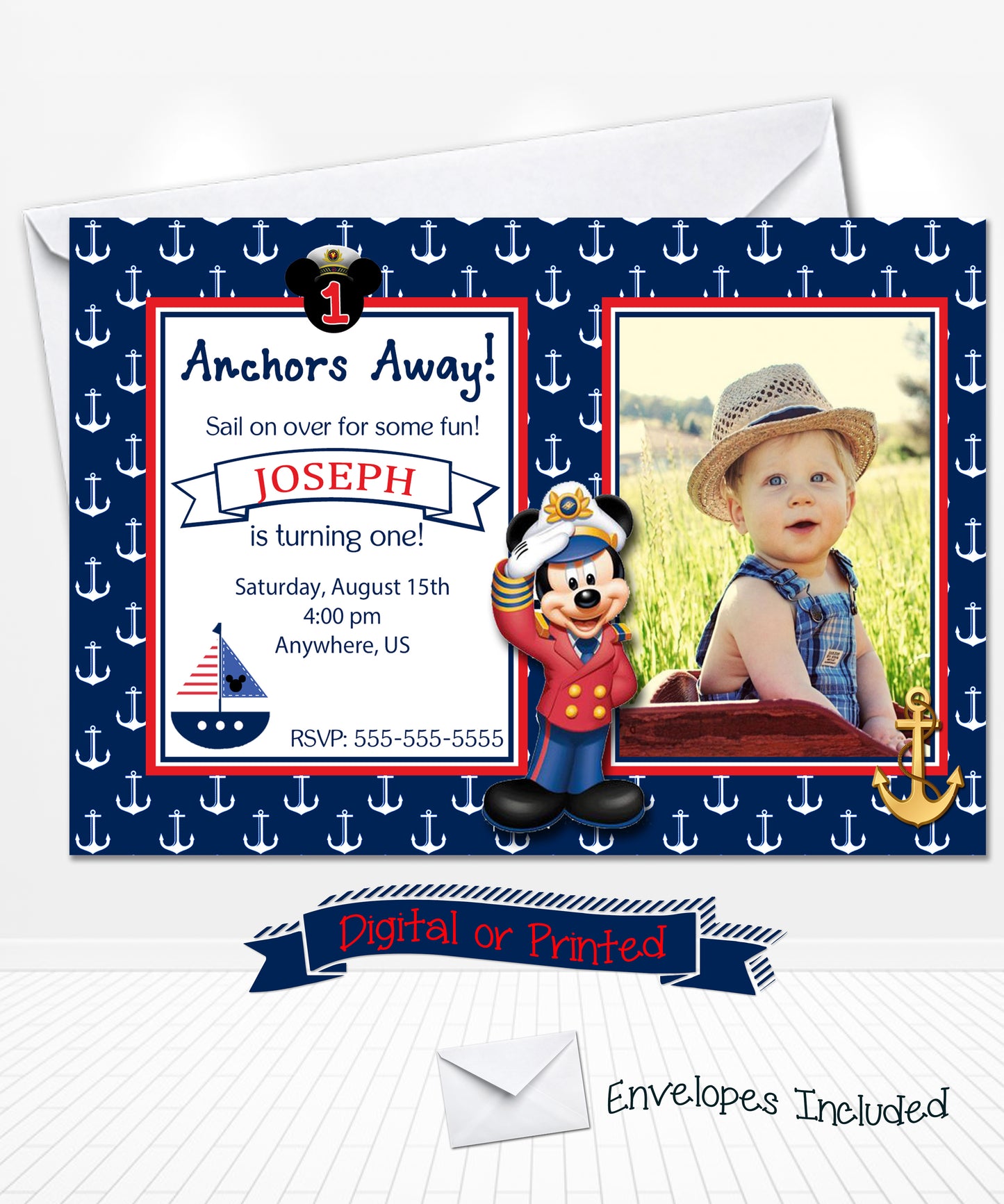 Nautical Mickey Mouse Sailor Birthday Invitation