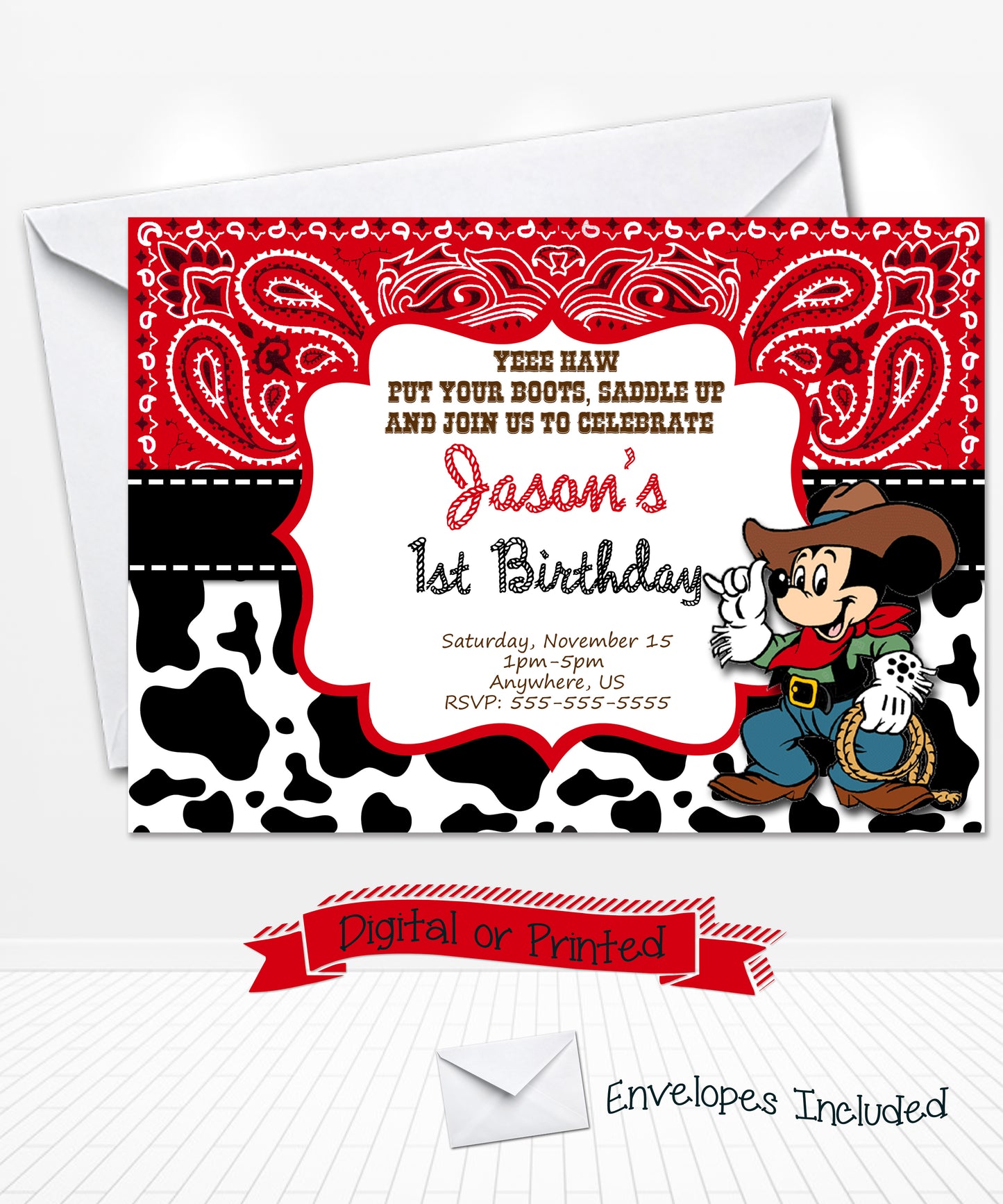 Mickey Mouse Cowboy Birthday Invitations