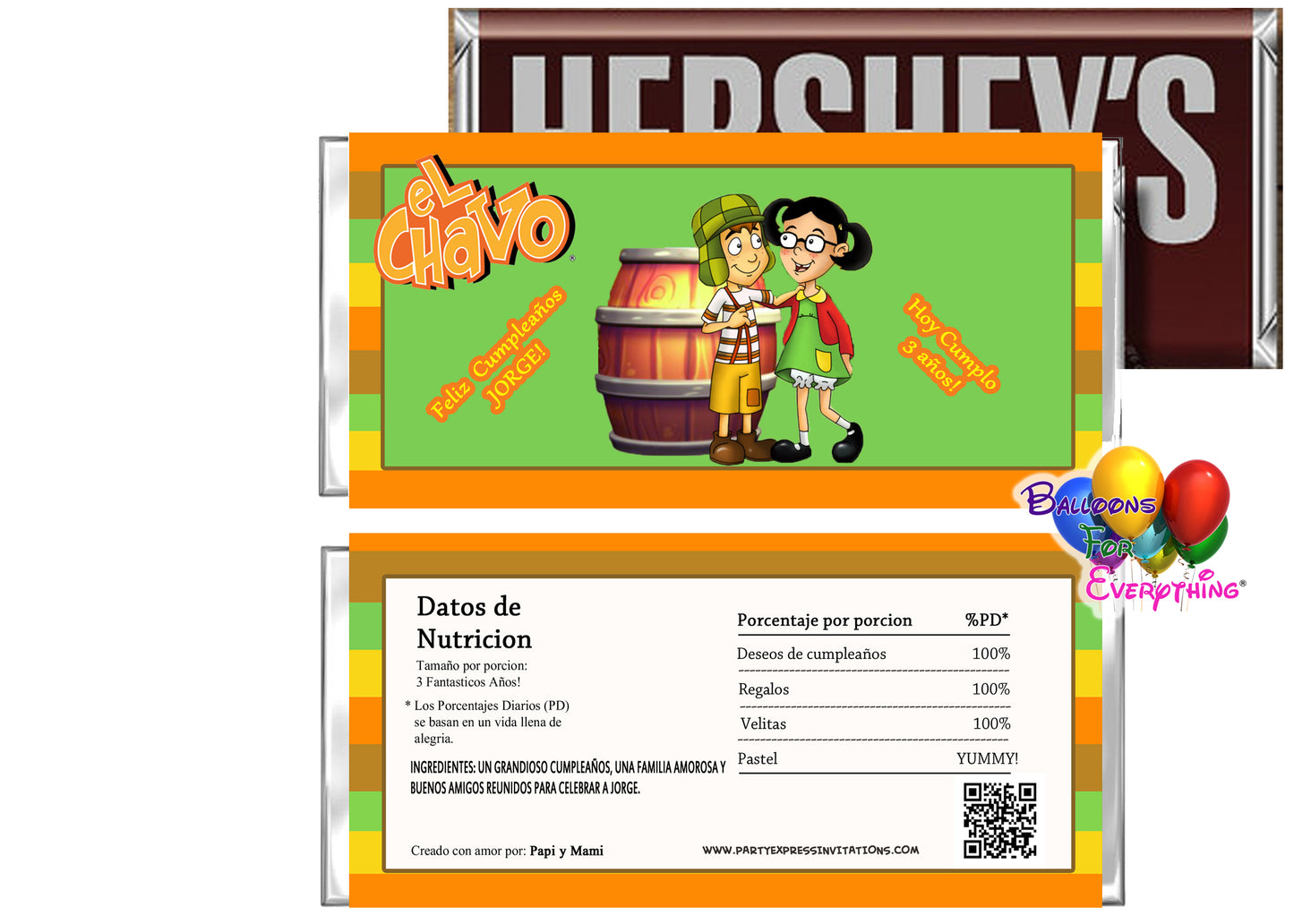 el chavo la chilindrina birthday candy bar wrapper