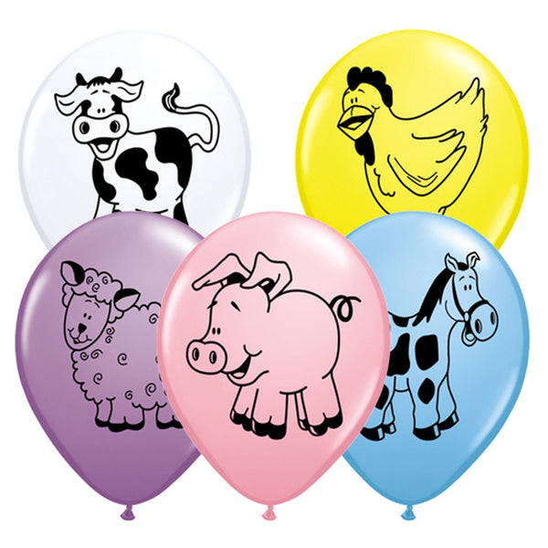 11" Farm Animals Assorted Color Latex Balloons