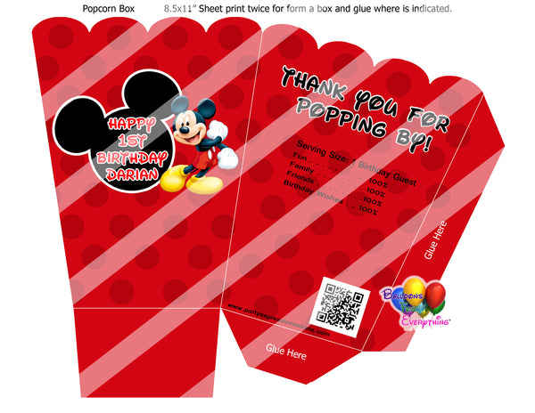 mickey mouse birthday popcorn boxes