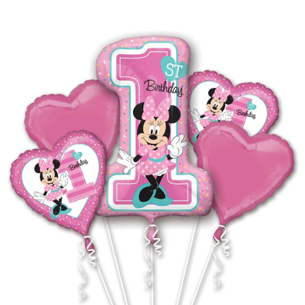Minnie Mouse 1st Birthday Balloons Bouquet 5pc