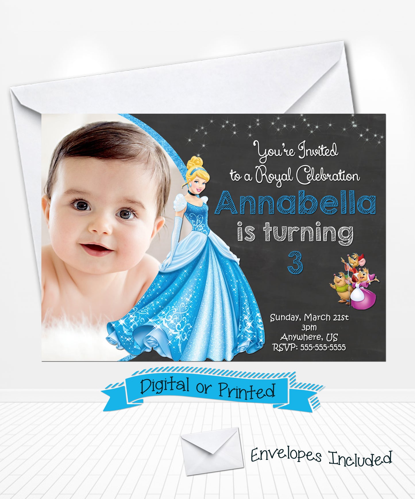 Cinderella Birthday Chalkboard Invitations