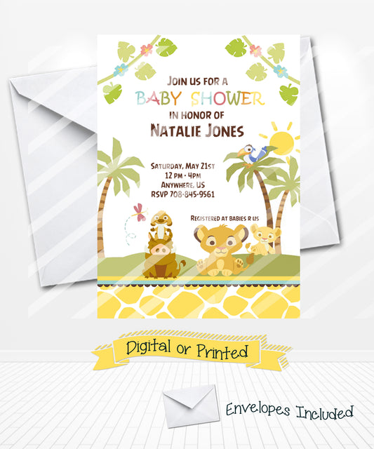Cute Simba Lion King Baby Shower Invitations