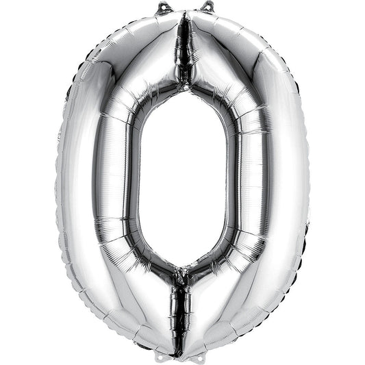 Giant Silver Number 0 Balloon