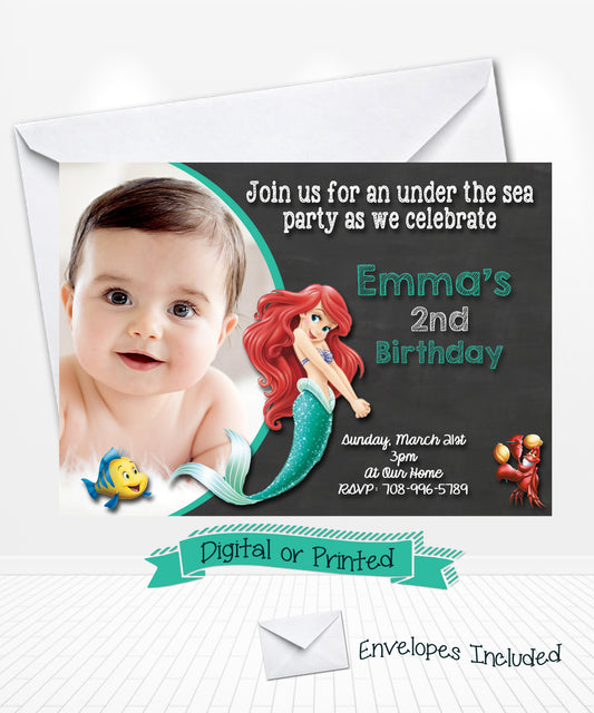 Chalkboard Little Mermaid Birthday Invitations 