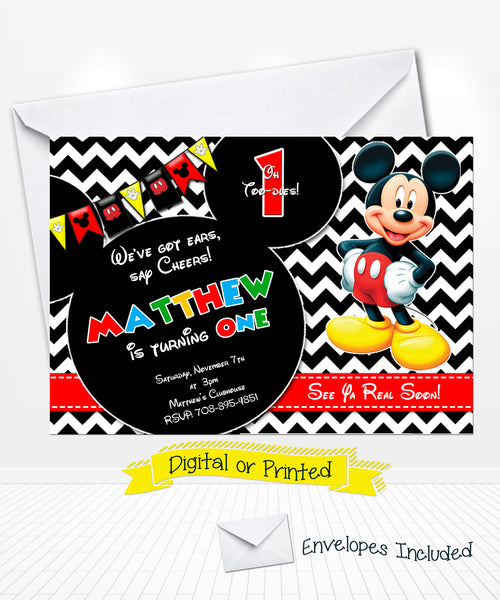 Chevron Mickey Mouse Birthday Invitation