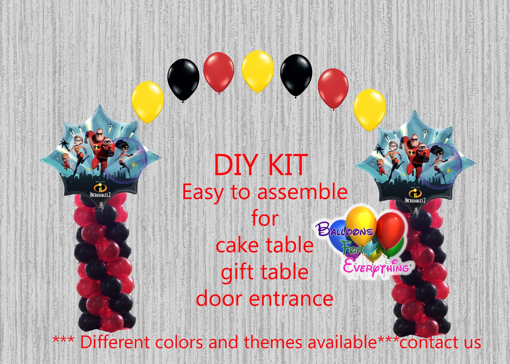 The Incredibles Birthday Balloon Column and Arch Decorations