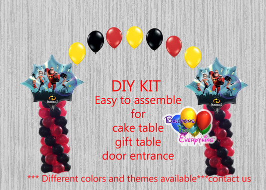The Incredibles Birthday Balloon Column and Arch Decorations