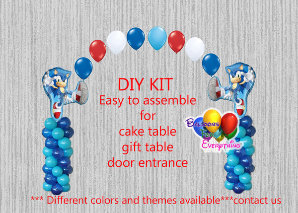 Sonic the Hedgehog Birthday Balloon Arch, Columns Party Decor, Cake Table, DIY KIT Supplies
