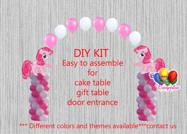 My Little Pony Pinkie Pie Birthday Balloon Arch Columns, Cake Table, Gift Table, DIY KIT Party