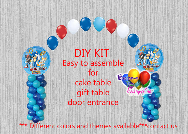 Sega Sonic Hedgehog Balloon Arch Columns, Cake Table, Gift Table, DIY KIT Party Supplies