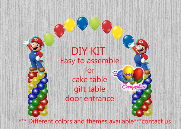 Super Mario Brothers Birthday Balloon Arch Columns, Cake Table, Gift Table, DIY KIT Party