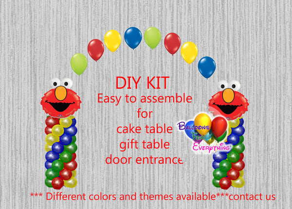 Elmo Birthday Balloon Arch Columns, Sesame Street Cake Table, Gift Table, DIY KIT Party Supplies