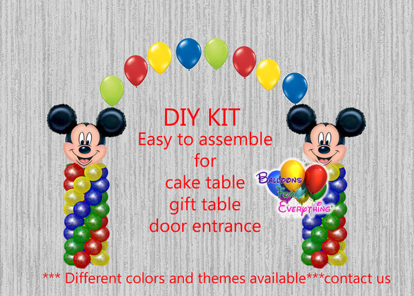 Mickey Mouse Clubhouse Birthday Balloon Arch Columns, Cake Table, Gift Table, DIY KIT Party Supplies