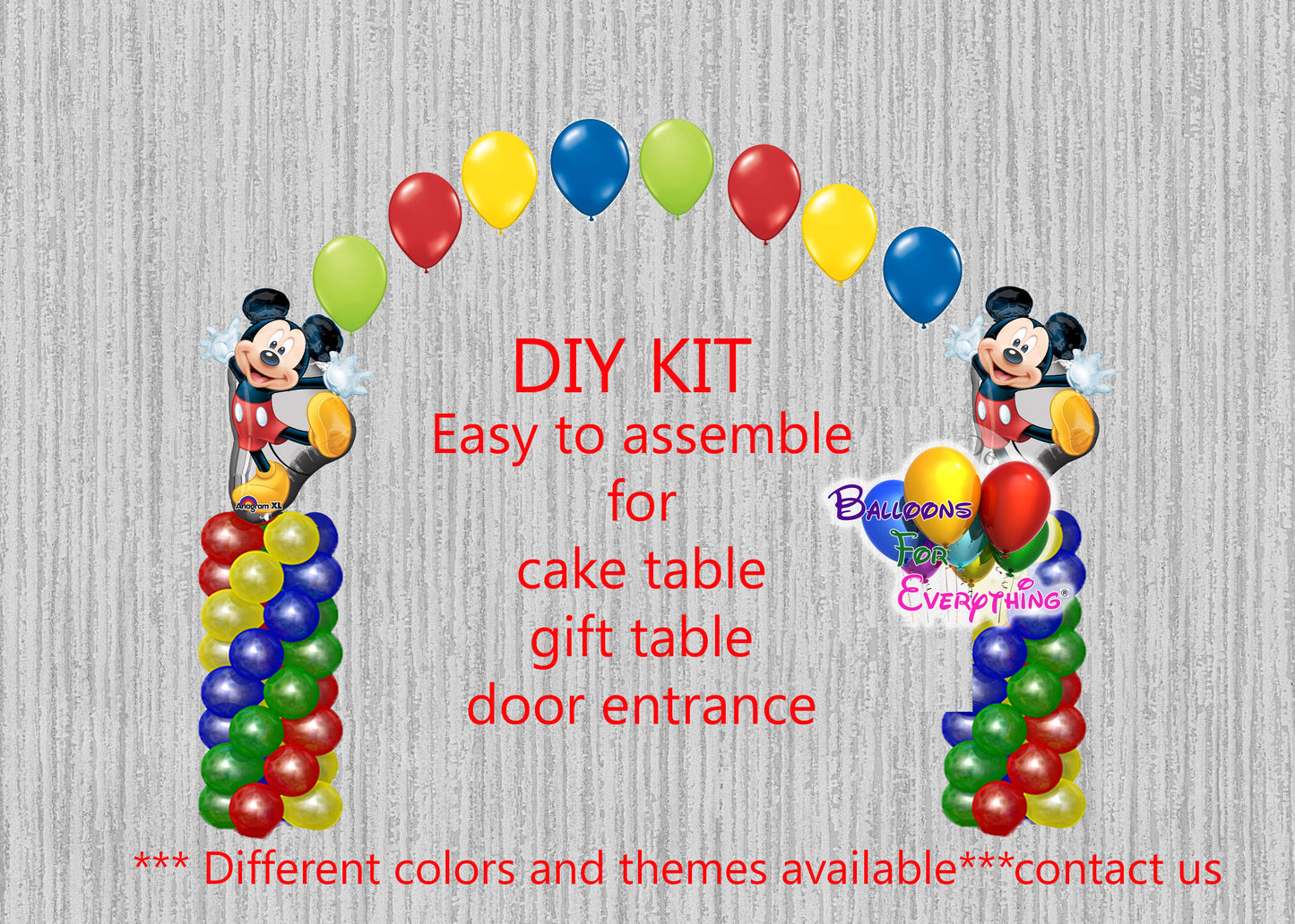 Mickey Mouse Clubhouse Birthday Balloon Arch Columns, Cake Table, Gift Table, DIY KIT Party Supplies