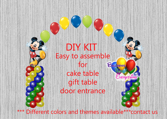 Mickey Mouse Clubhouse Birthday Balloon Arch Columns, Cake Table, Gift Table, DIY KIT Party Supplies