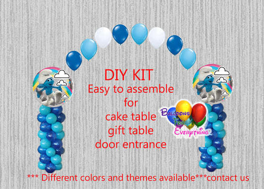 Smurfs Birthday Balloon Column with Arch 