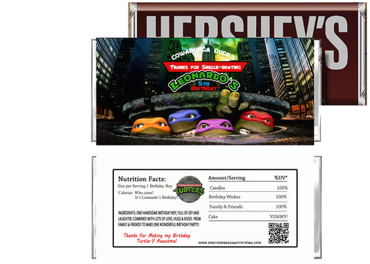 TMNT Ninja Turtles Birthday Candy Bar Wrappers