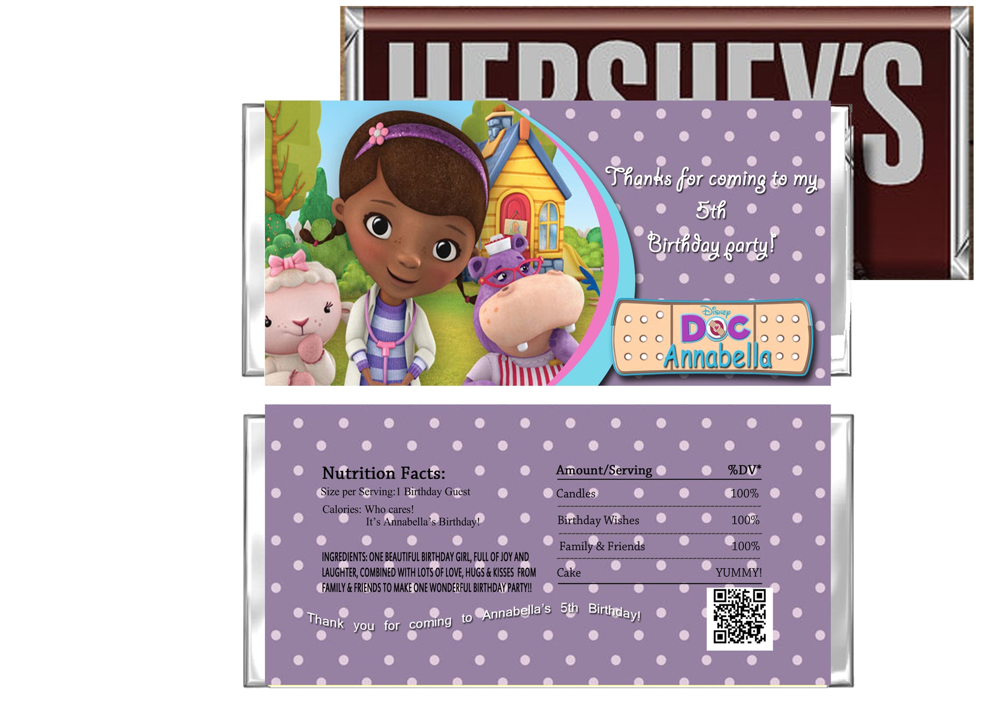 Doc McStuffins Birthday Candy Bar Wrappers