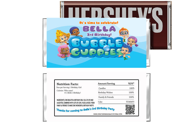 Bubble Guppies Birthday Candy Bar Wrappers