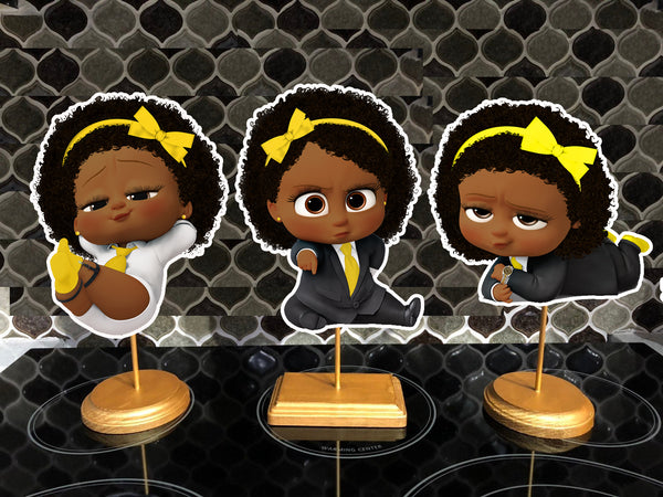 Afro American Yellow Boss Baby Girl Party Centerpieces 