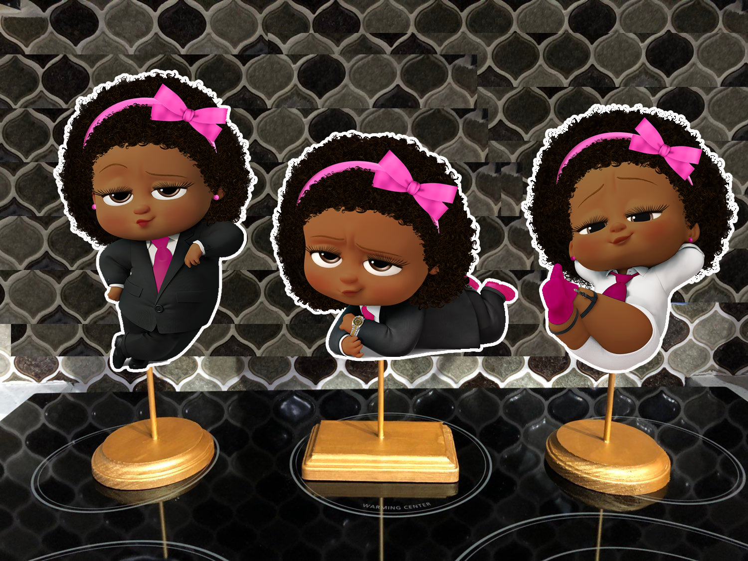 Boss Baby Dark skinned pink girl centerpieces