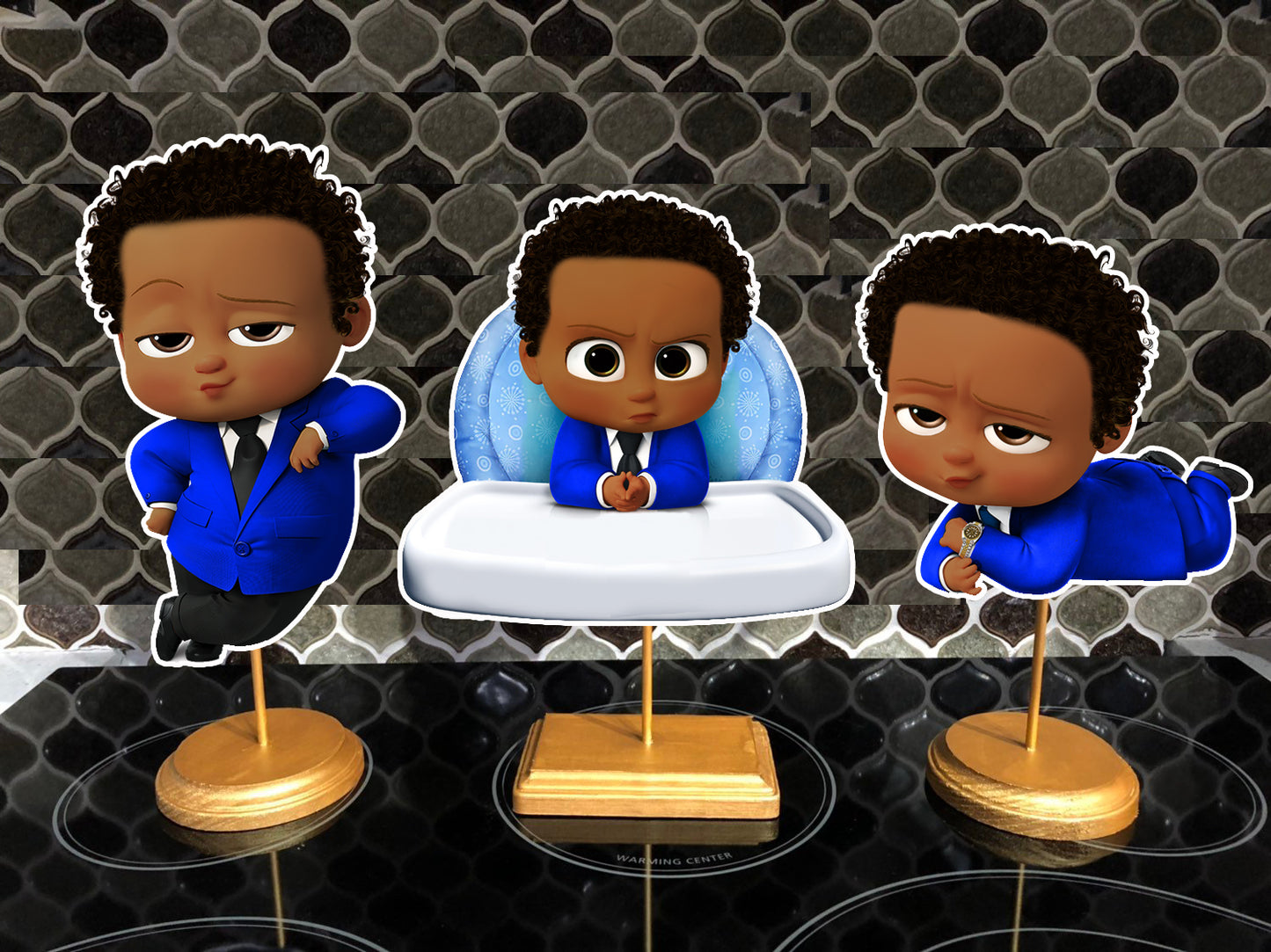 Afro Dark Skinned Blue Boss Baby Birthday Party Centerpieces