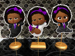 Afro American Boss Baby Purple Baby Shower centerpieces