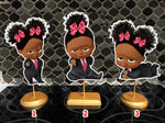 African American Boss Baby Girl Birthday Centerpieces 2 puffs
