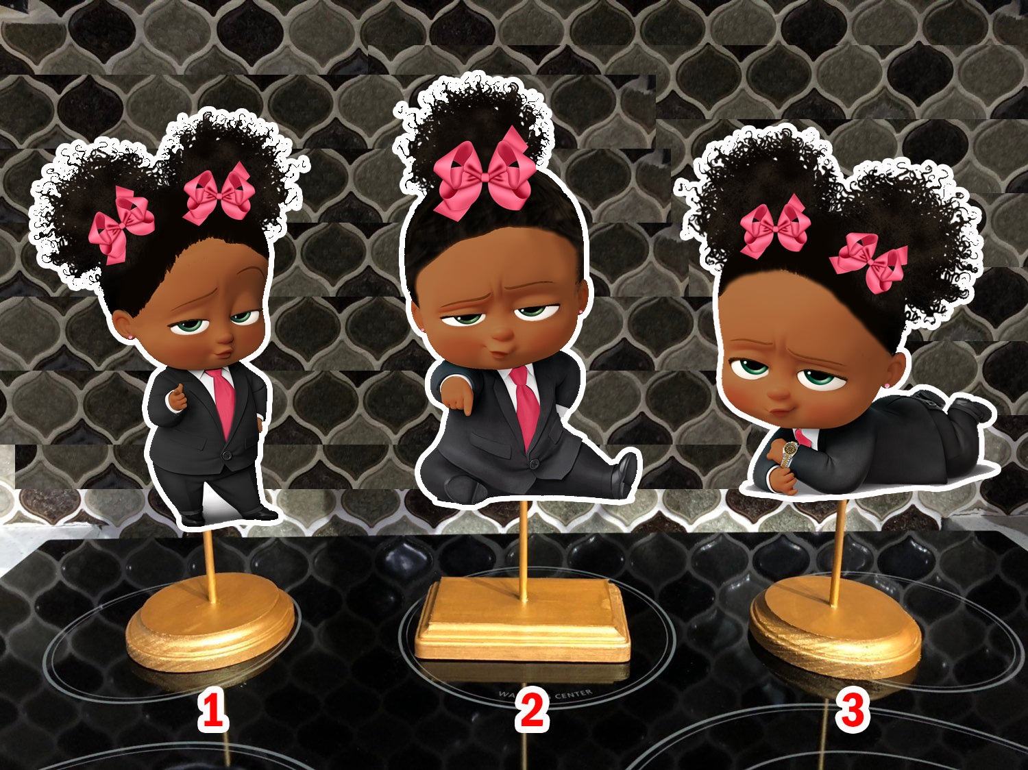 African American Boss Baby Girl Birthday Centerpieces