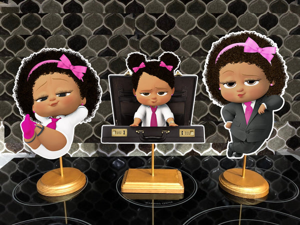 African American Boss Baby Girl Pink Centerpieces