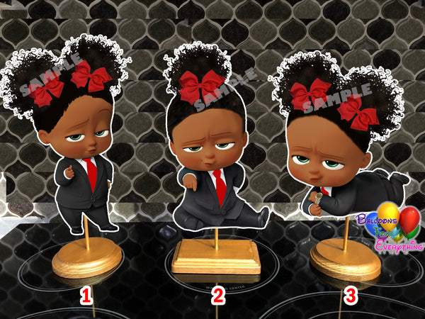 Red Bow Afro American Boss Baby Girl Centerpieces