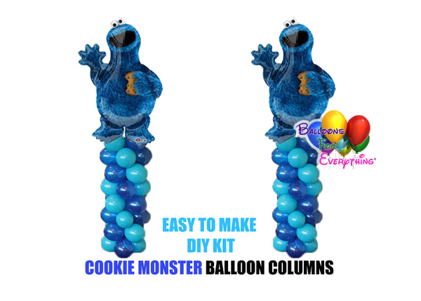 Cookie Monster Birthday Balloons Columns, Sesame Street Cake Table, Gift Table, DIY KIT Party