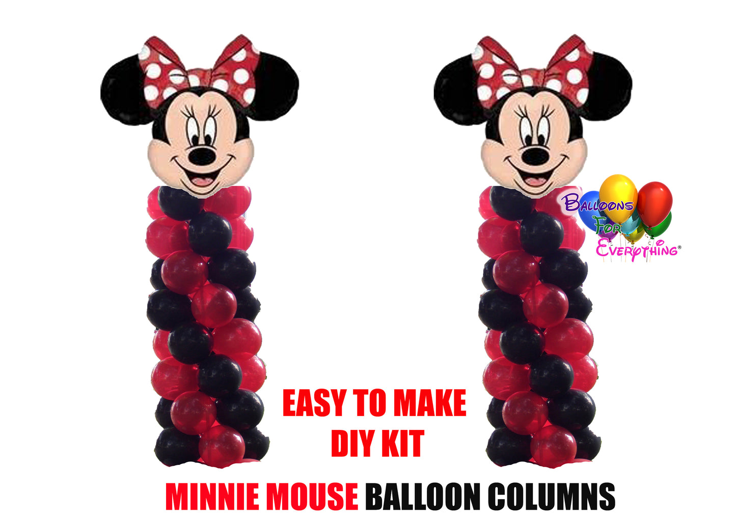 Disney Red Minnie Mouse Birthday Balloon Columns, Cake Table, Gift Table, DIY KIT Party Supplies