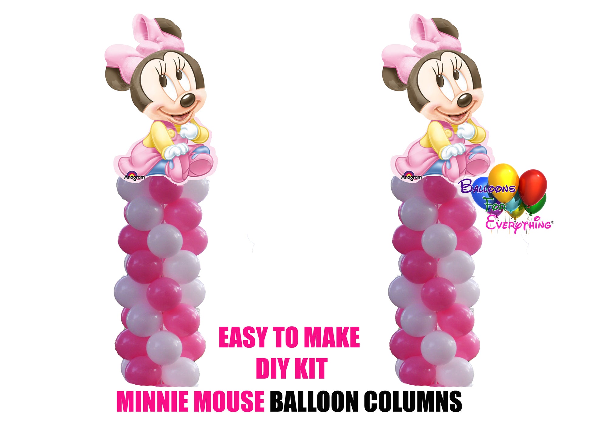 Baby Minnie Mouse Birthday Balloon Columns, Cake Table, Gift Table, DIY KIT Party Supplies