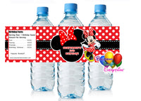 Red Minnie Mouse Birthday Party Water Bottle Labels