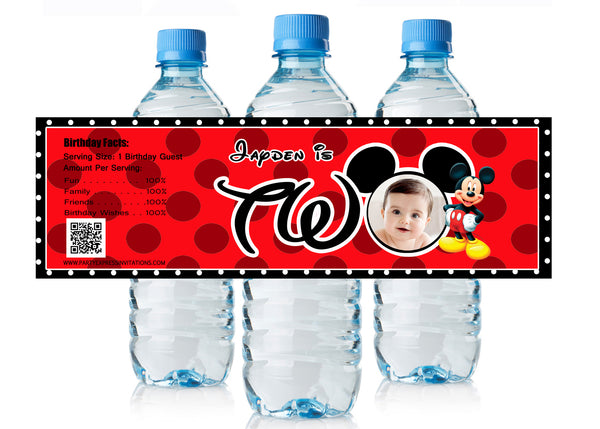 Cute Mickey Mouse 2nd Birthday Water Bottle Labels